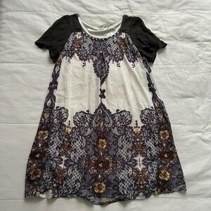 Axes Femme gem and lace print dress with beaded neckline details